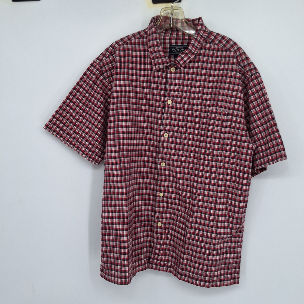 Sonoma Youth Large Red Casual Button Down Shirt Gingham Check